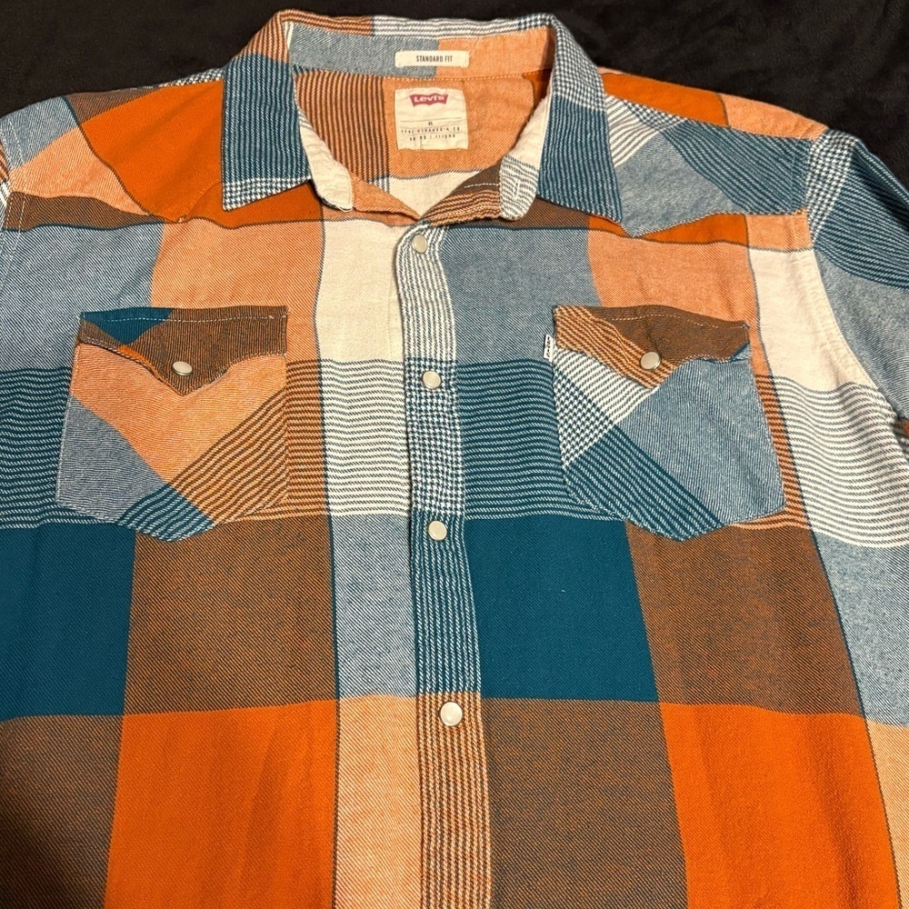 Levi's Men's Casual Plaid Shirt - Blue, Orange, White SZ XL - Picture 5 of 5